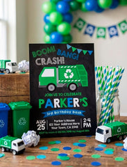 Editable Trash Truck Invitation Template, Garbage Truck Party, Instant Download