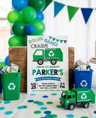 Trash Truck Birthday Invitation Editable Template, Recycle Party (INSTANT DOWNLOAD)