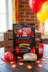 Firefighter Birthday Invitation, Firetruck Party (Editable, Instant Download)