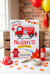 Firefighter Birthday Party Invitation Editable Template, Firetruck Theme, INSTANT DOWNLOAD