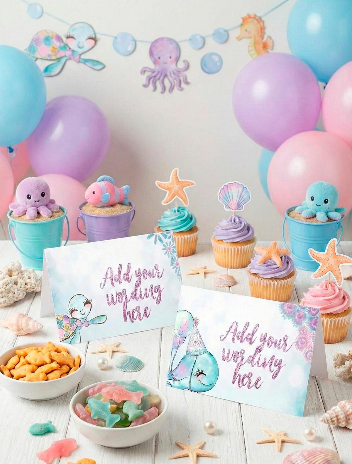 Under The Sea Party Food Tents, Sea Animals, Editable Labels (Instant Download Printable