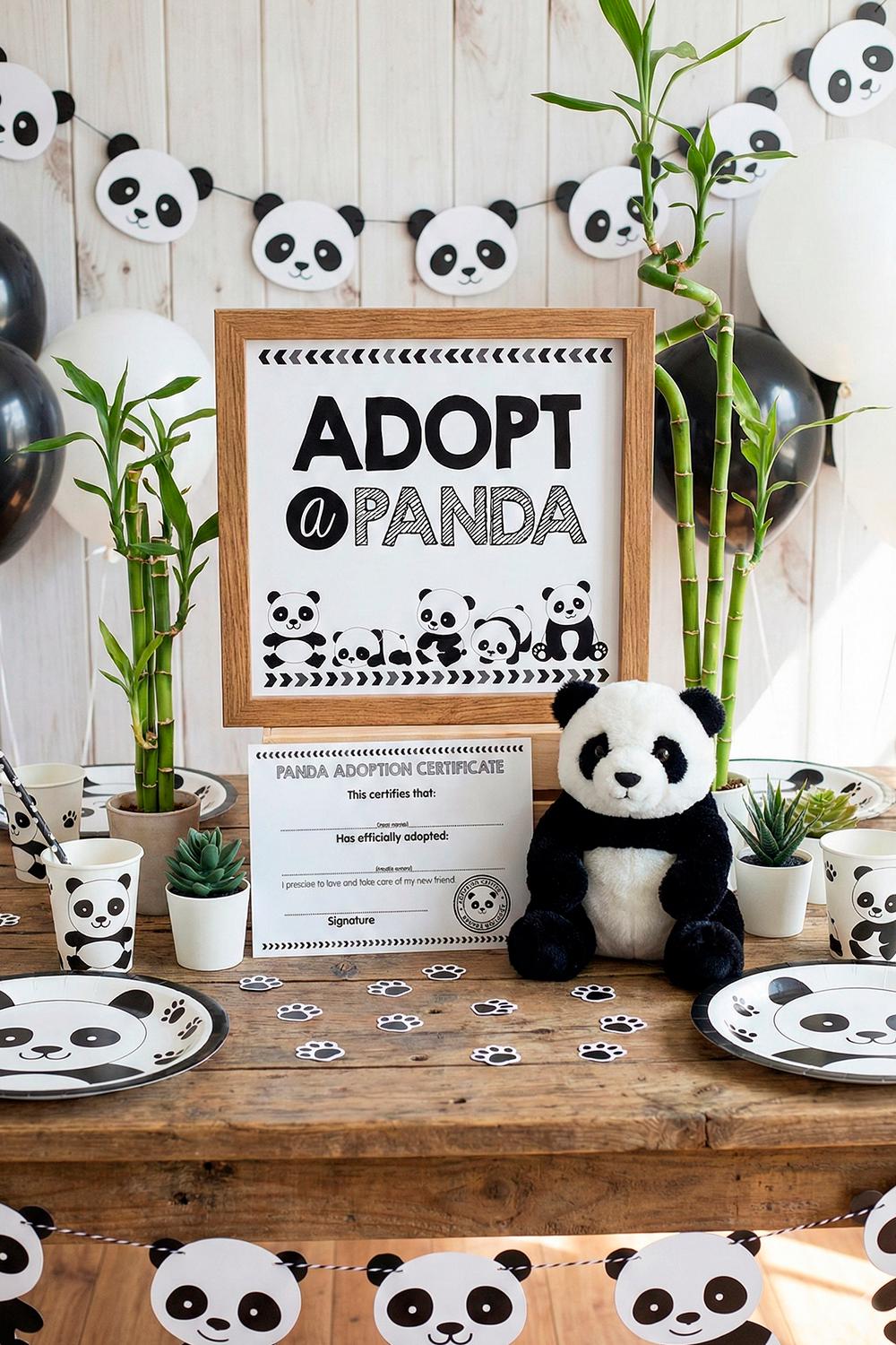 Adopt a Panda Sign and Certificate, Pet Adoption Party, Instant Download