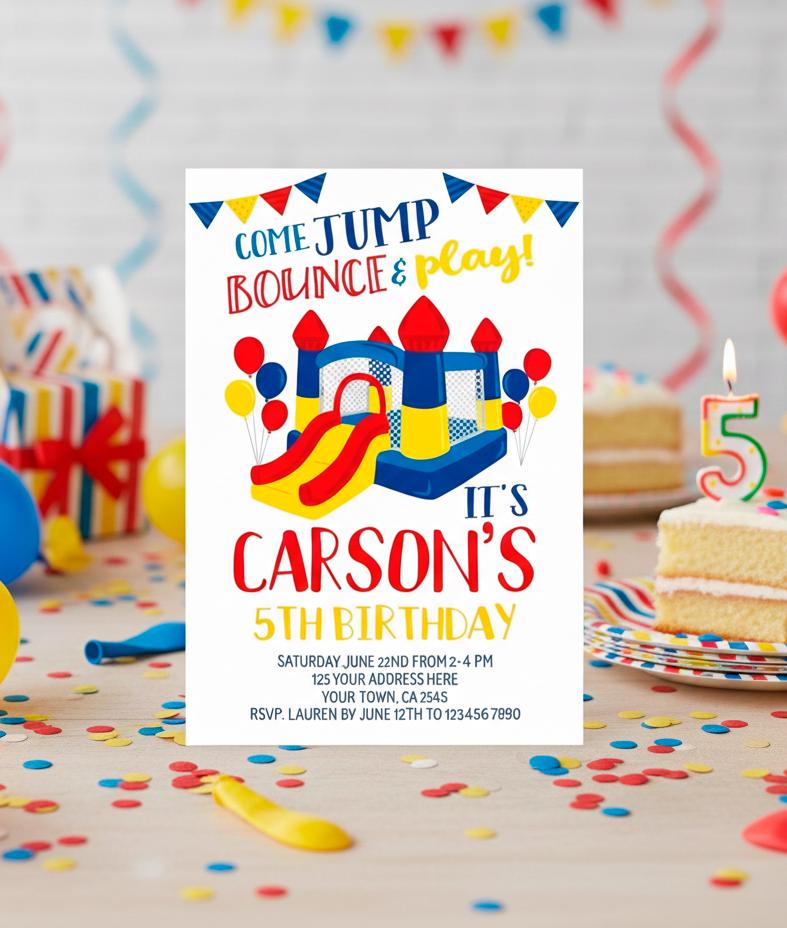 Trampoline Birthday Invitation, Editable Bounce House Party Invite (Digital)