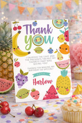 Editable Fruit Thank You Cards, Tutti Frutti Summer Birthday (Instant Download)