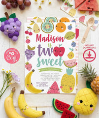 Tutti Frutti Birthday Invitation Editable Template for Any Age, Summer Party (Instant Download)