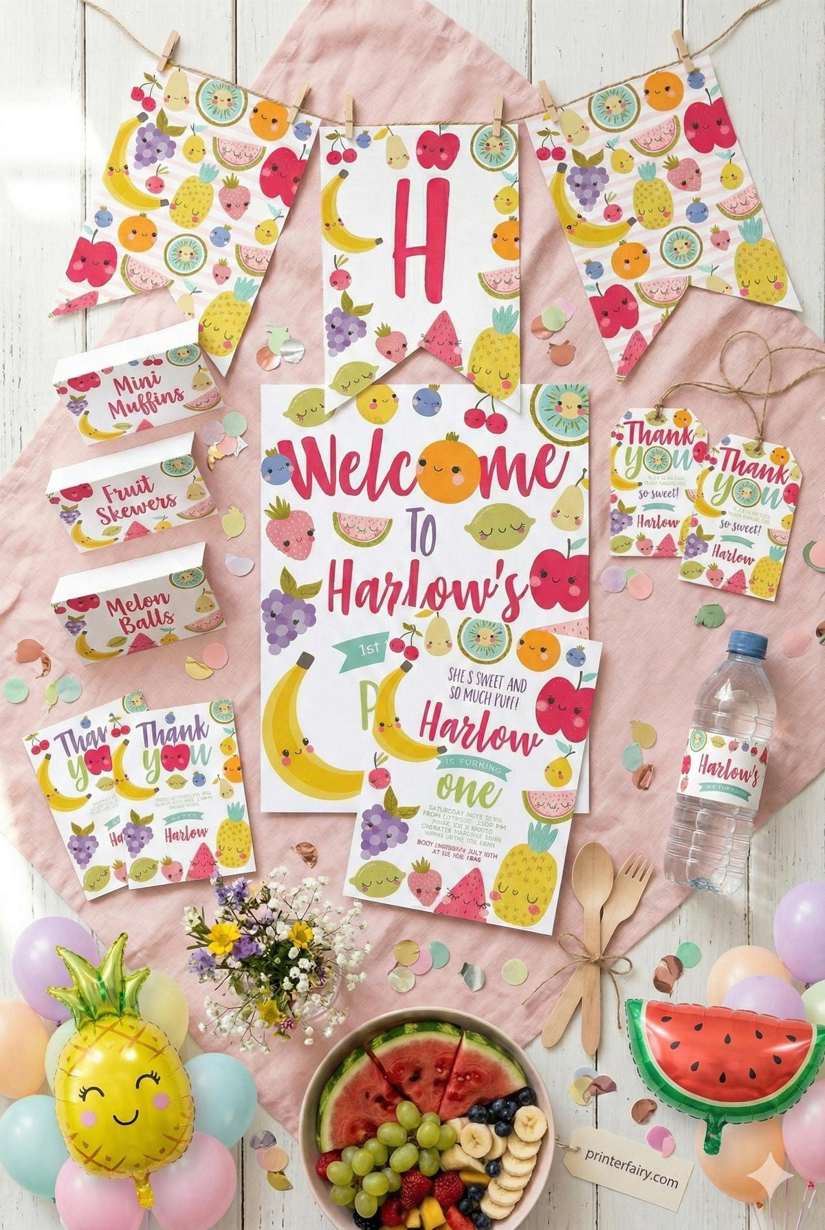 Tutti Frutti 1ST Birthday Party Bundle Editable Templates for any age (Instant Download)