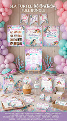 Sea Turtle 1st Birthday Party Bundle, Under the Sea Invite (Digital Download)