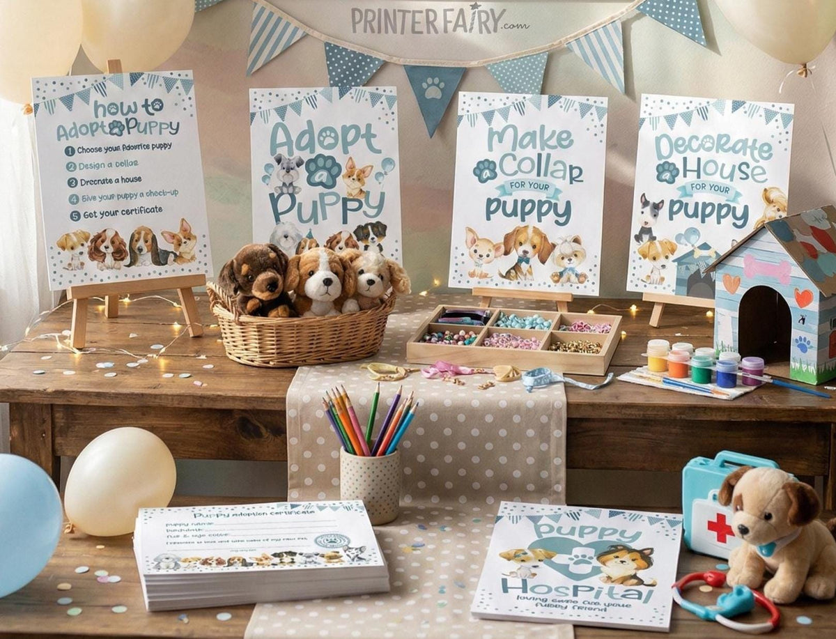Puppy Adoption Party Games, Dog Birthday Activity Signs (Instant Download)