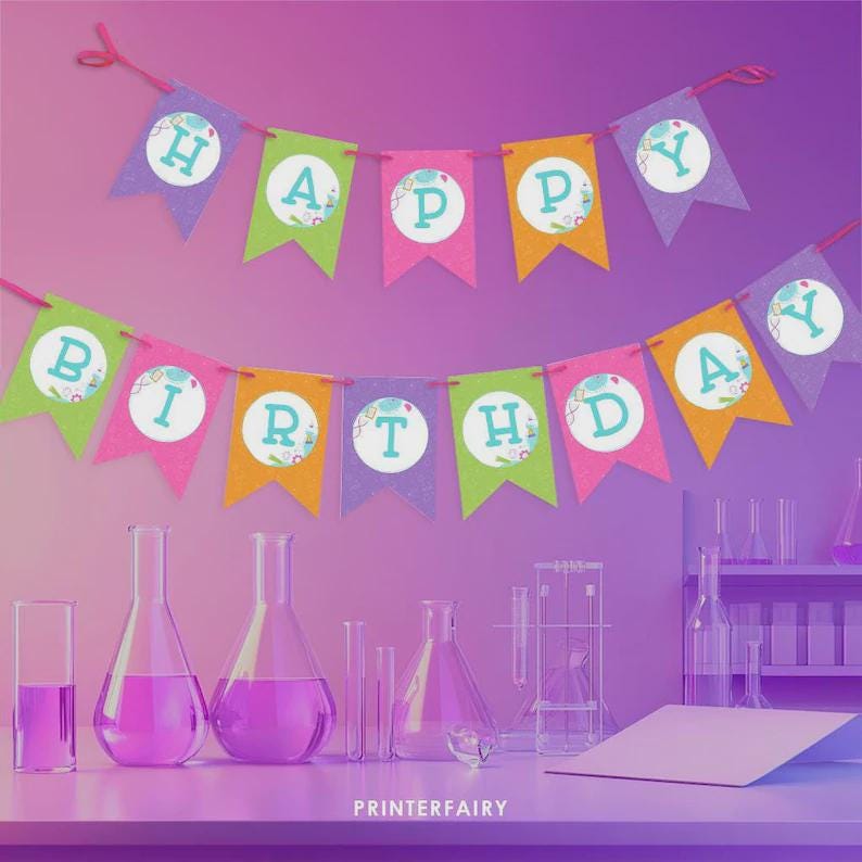Science Birthday Party Bundle Editable Templates, Invitation, Printable Decorations, Instant Download