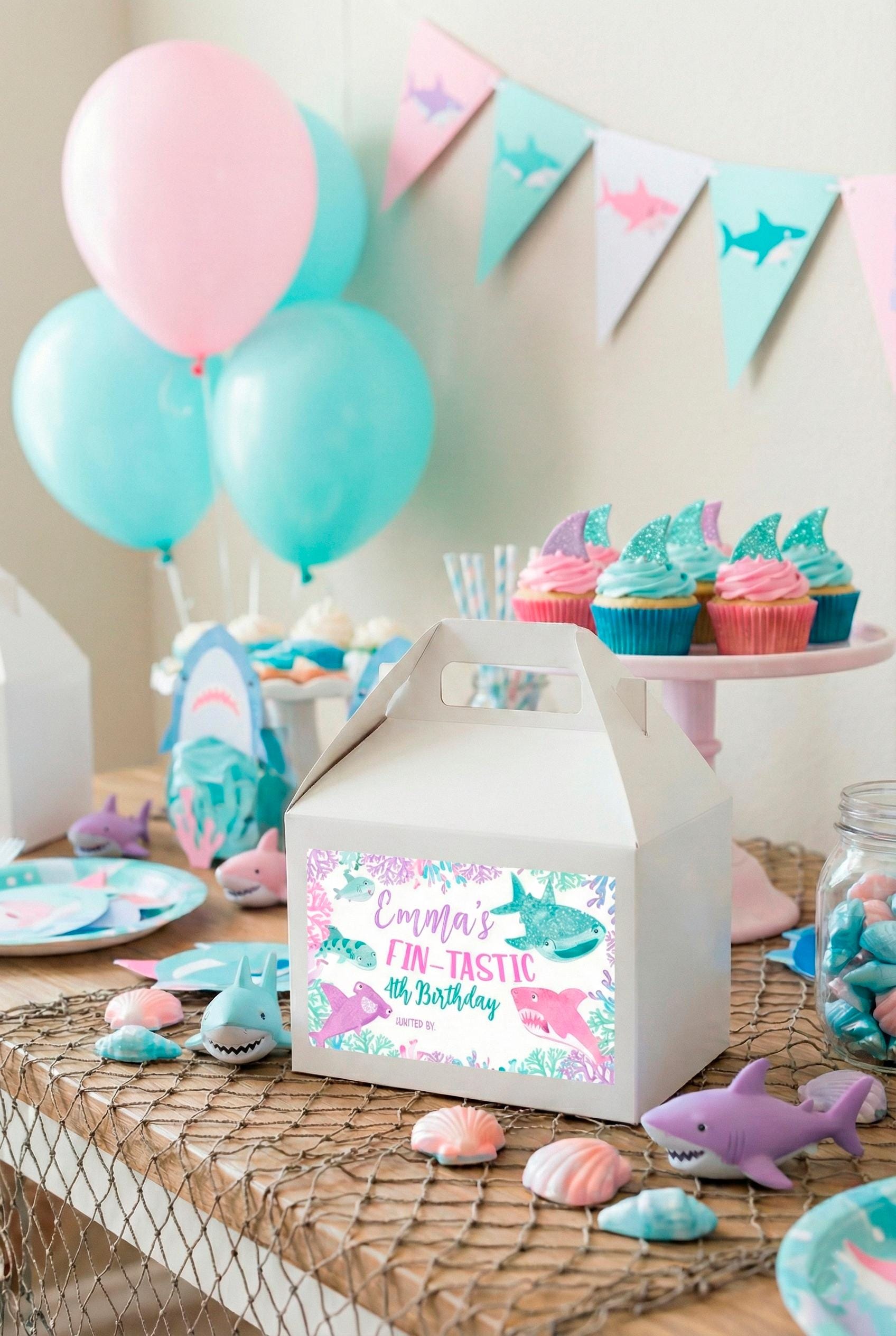 Shark Adoption Party Gable Box Labels, Under the Sea Favors (INSTANT DOWNLOAD)