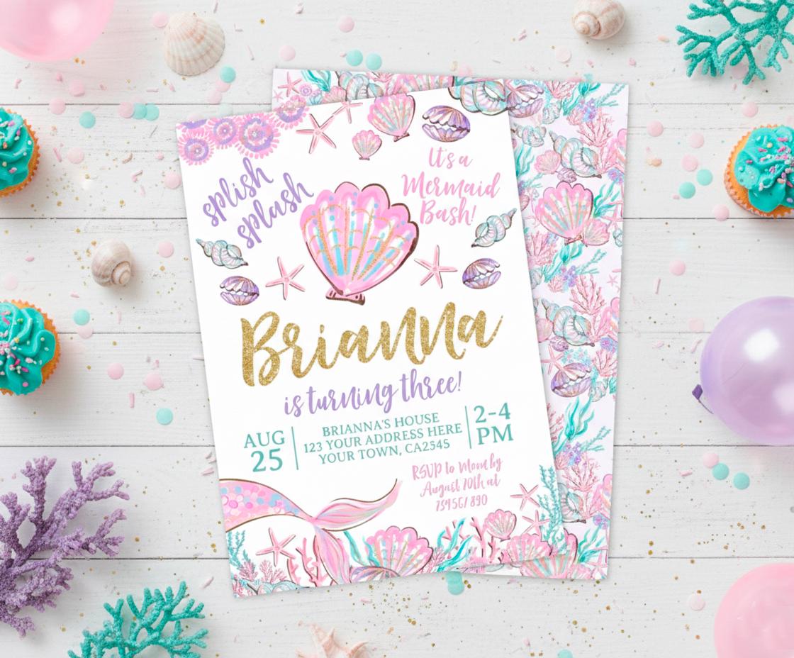 Mermaid Invitation Editable Template, Under the Sea Birthday Party Digital Invite, Instant Download