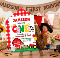 Farm First Birthday Invitation, Editable Barnyard Party Template (Digital Download)