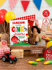 Farm First Birthday Invitation, Editable Barnyard Party Template (Digital Download)