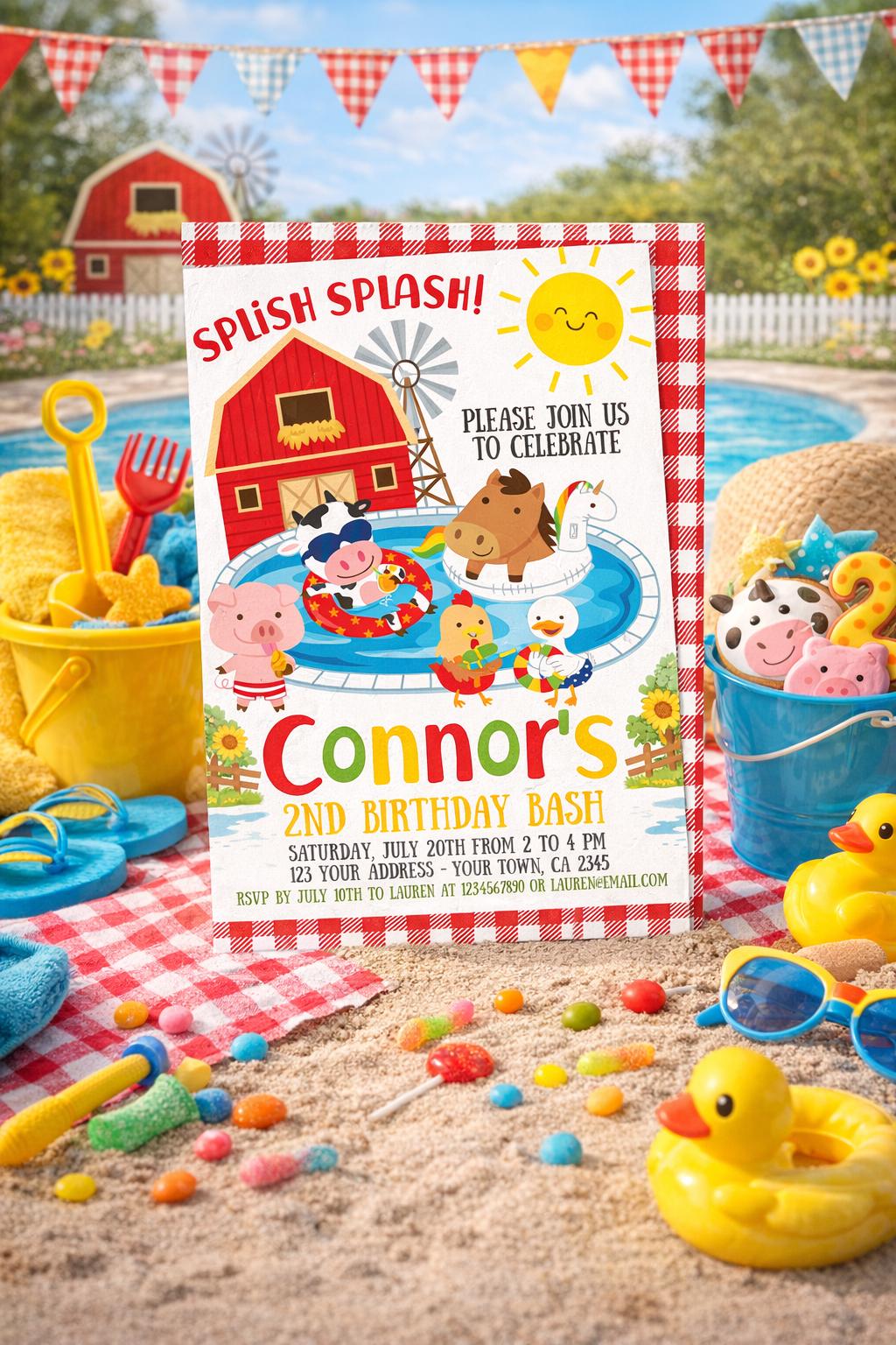 Farm Invitation EDITABLE Template, Pool Party Invitation, INSTANT DOWNLOAD