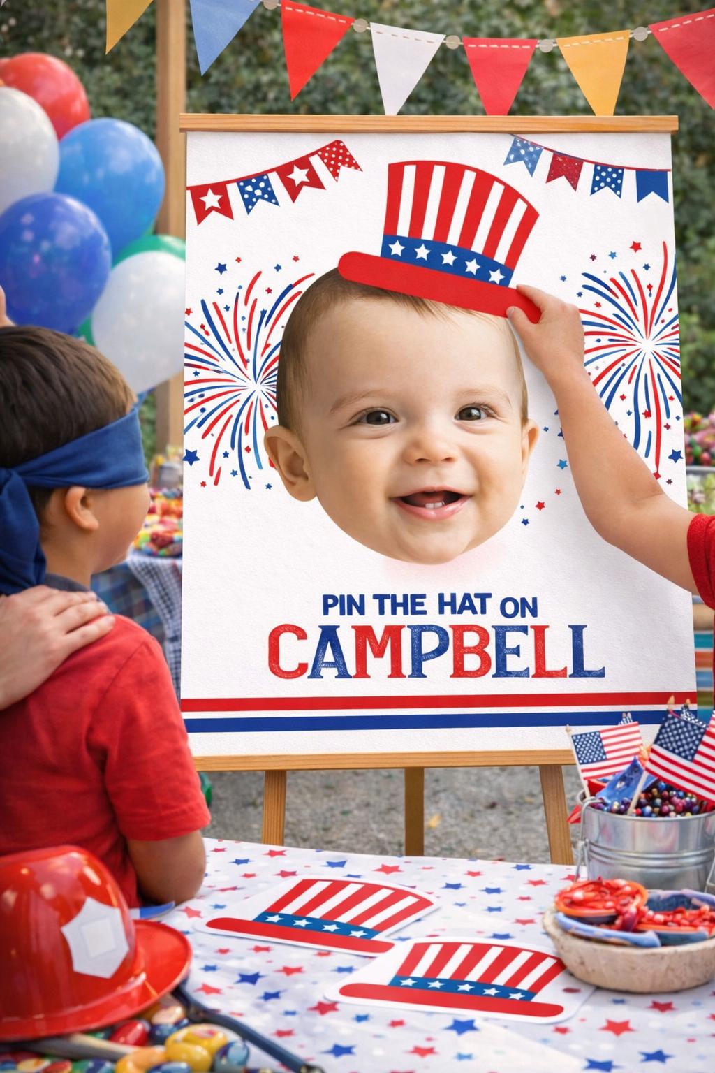 Personalized 4th of July Pin the Hat Game, Birthday Party Poster (Digital Download)