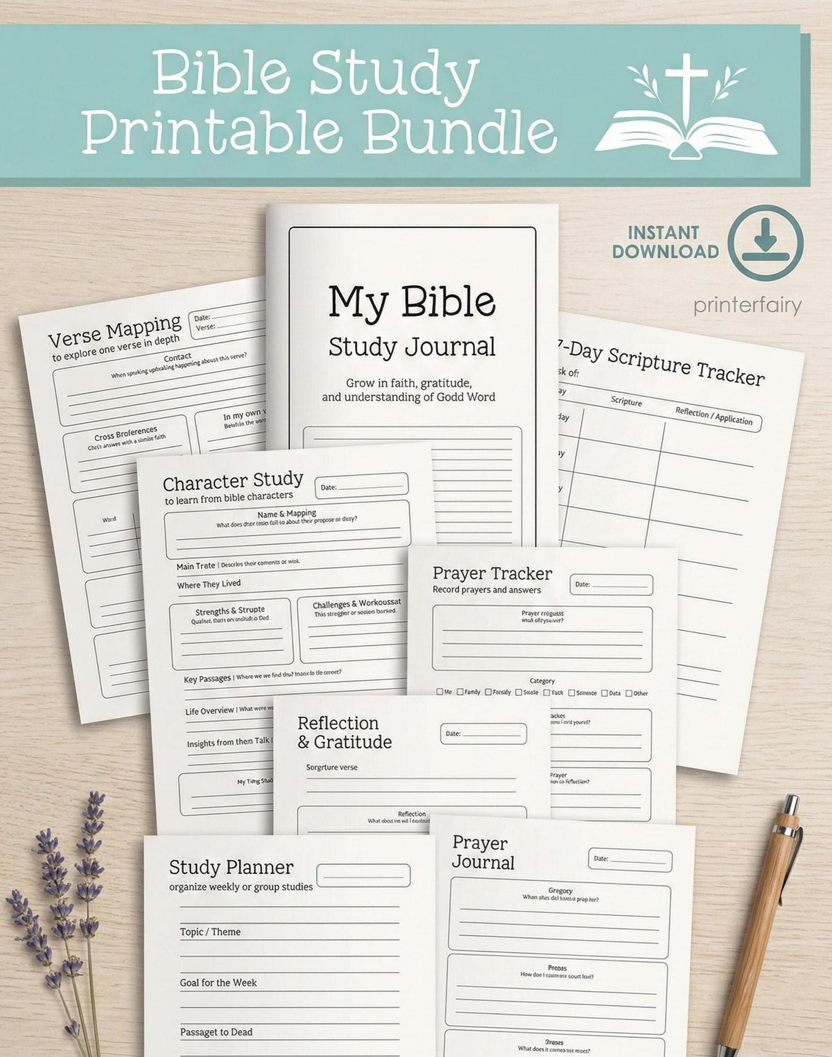 Bible Study Journal Printable Templates, Instant Download