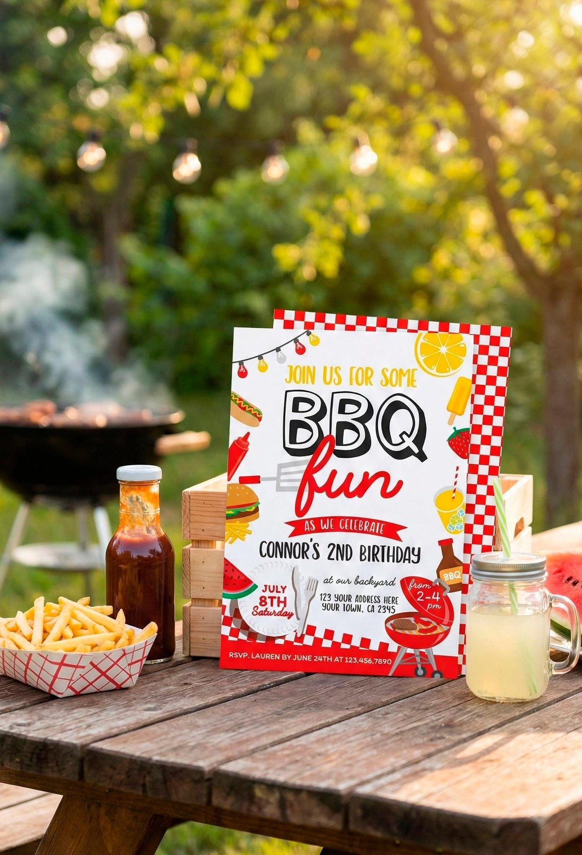 BBQ Birthday Party Invitation Editable Template for any age, Digital or Printable, Instant Download