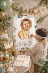 Jungle Birthday Party Personalized Pin the Tail Game with your Photo, Digital Printable Design