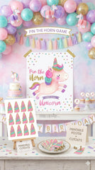 Unicorn Birthday Party Game, Pin the Horn Poster (Digital Printable)