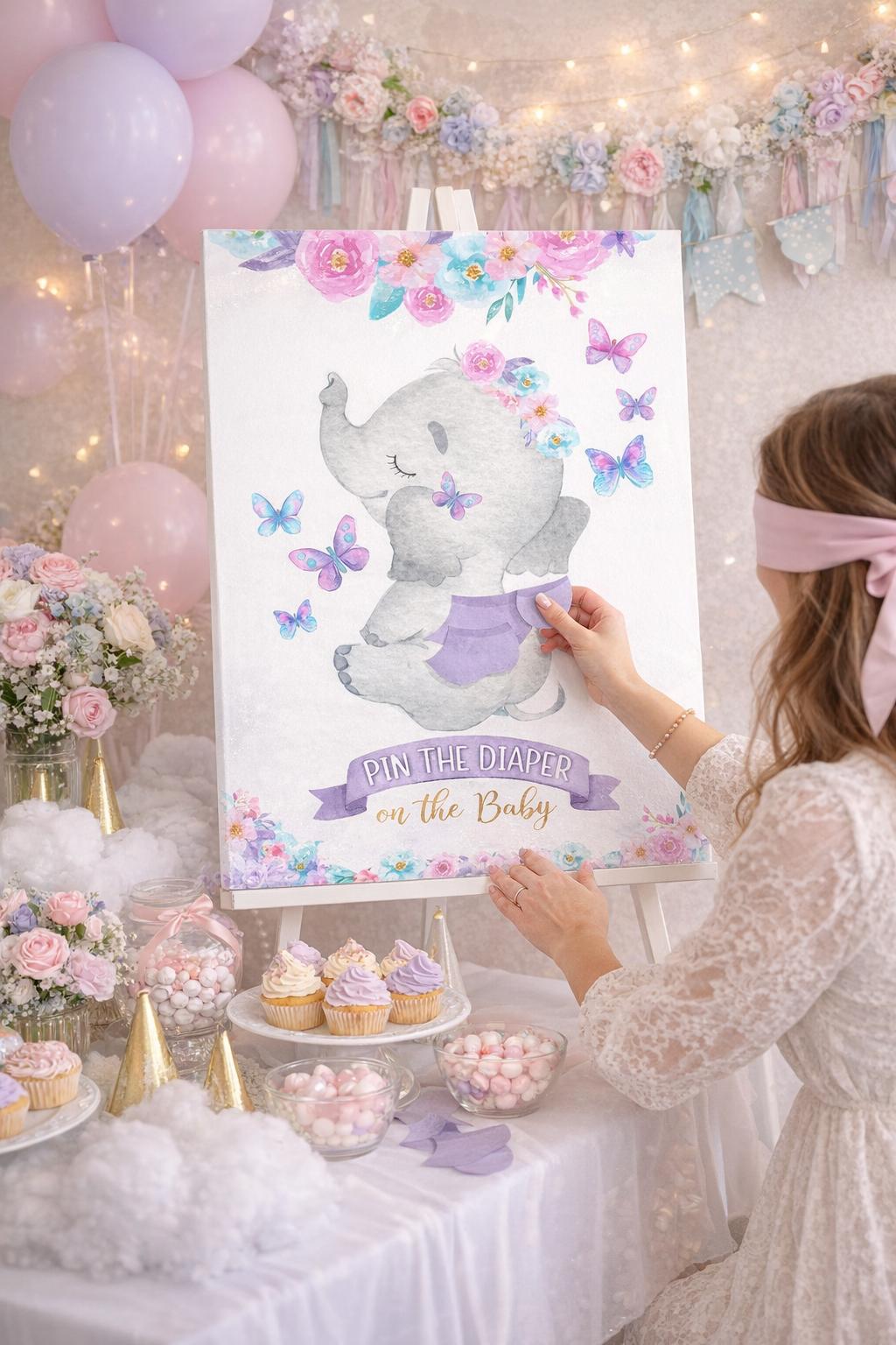 Elephant Baby Shower Pin the Diaper Game, Digital Printable Instant Download