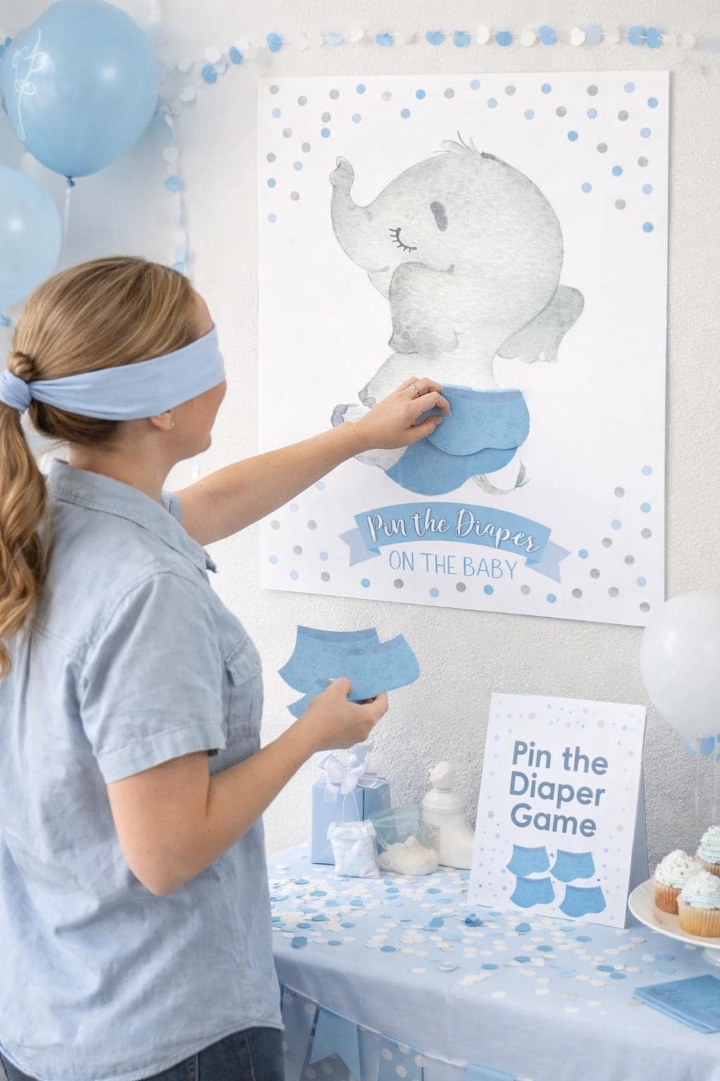 Pin The Diaper Game, 5 sizes included, Elephant Baby Shower Game, Pin the tail, INSTANT DOWNLOAD