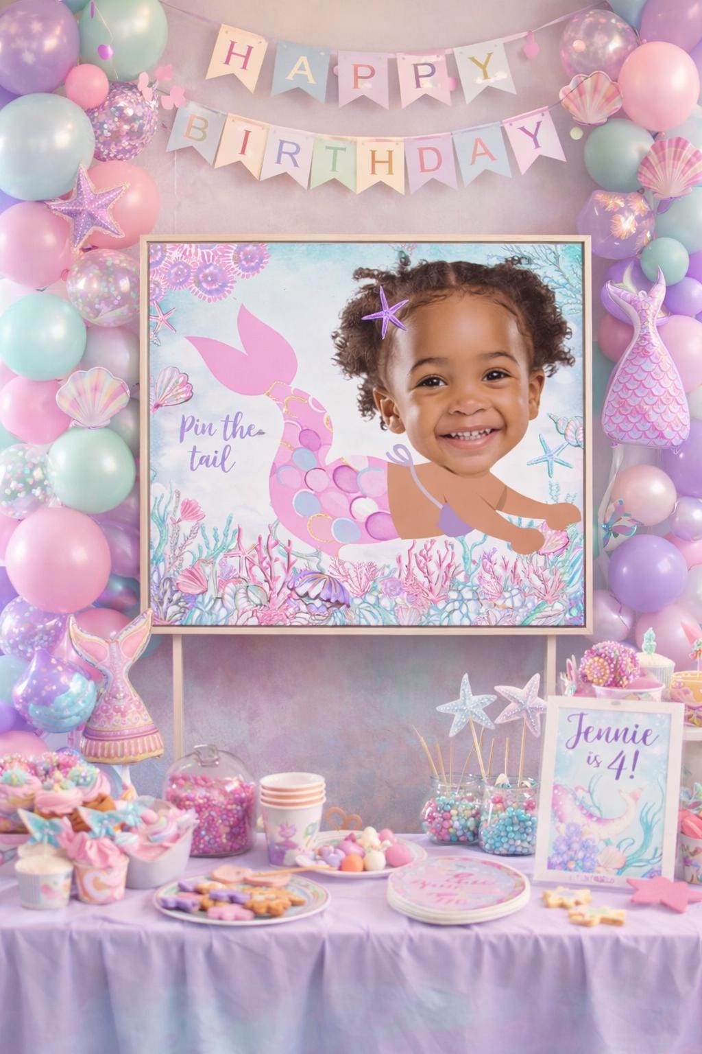 Personalized Mermaid Pin the Tail Game, Under the Sea Birthday Party (Digital)