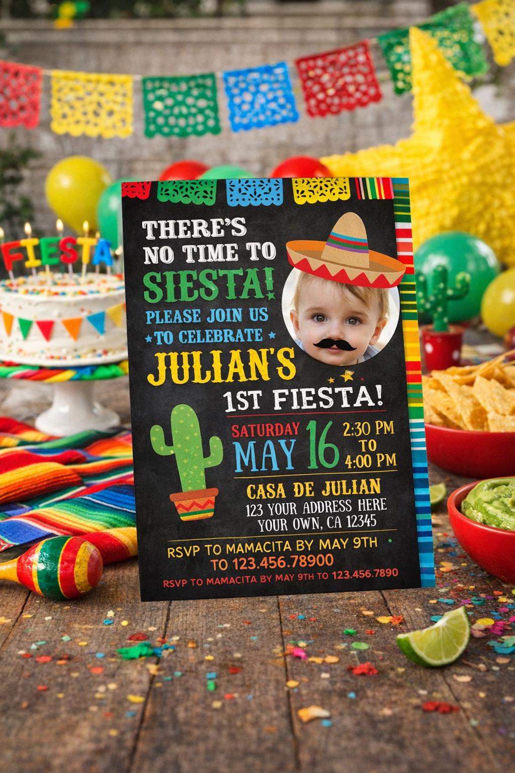 Fiesta Birthday Invitation with Photo, Cinco de Mayo, Editable Digital Invite