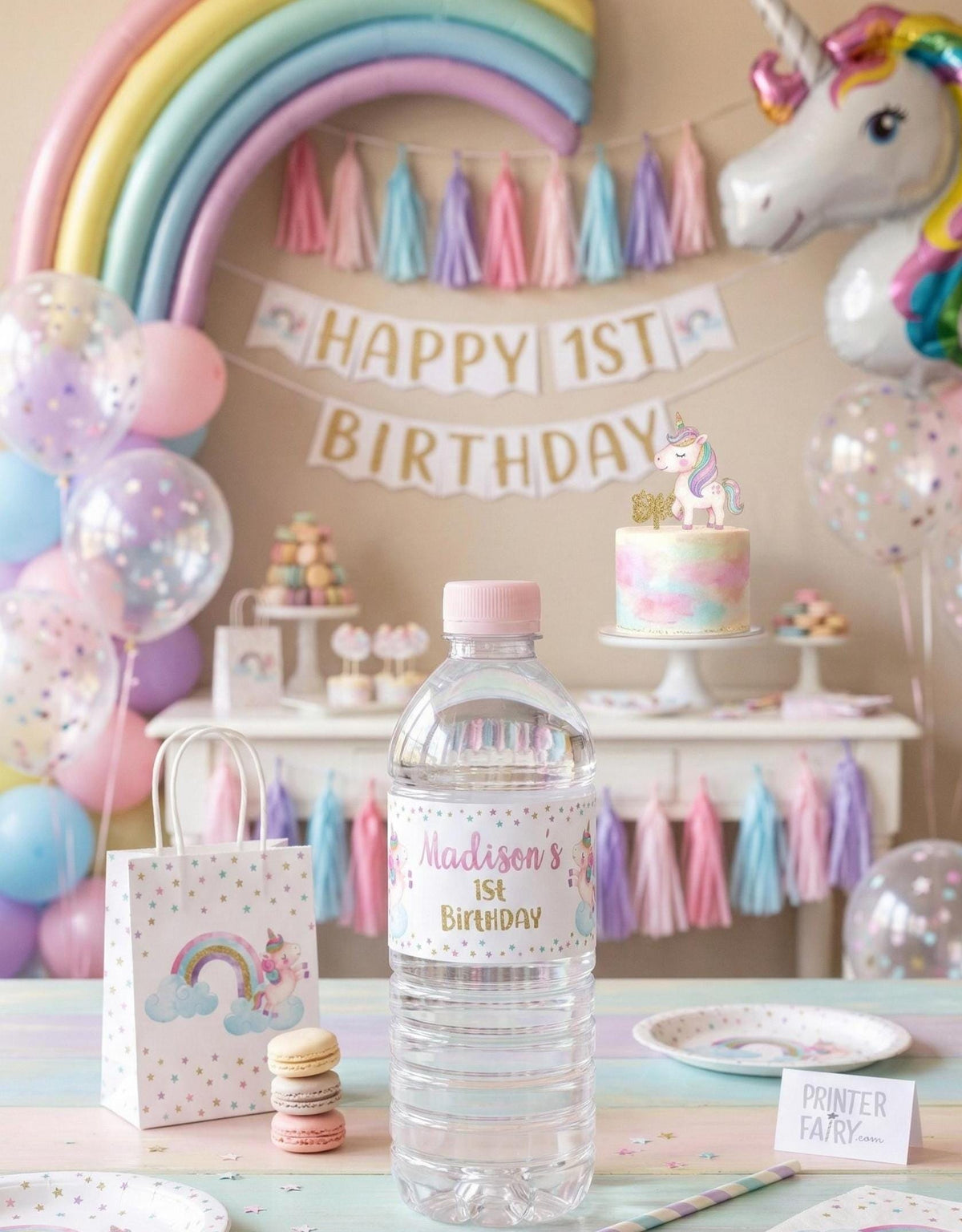 Unicorn Water Bottle Labels EDITABLE Template, INSTANT DOWNLOAD