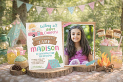 Happy Camper Photo Birthday Invitation Editable Template (Instant Download)