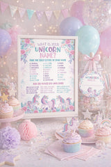 Unicorn Name Game Sign, Birthday Party Game (Instant Download)