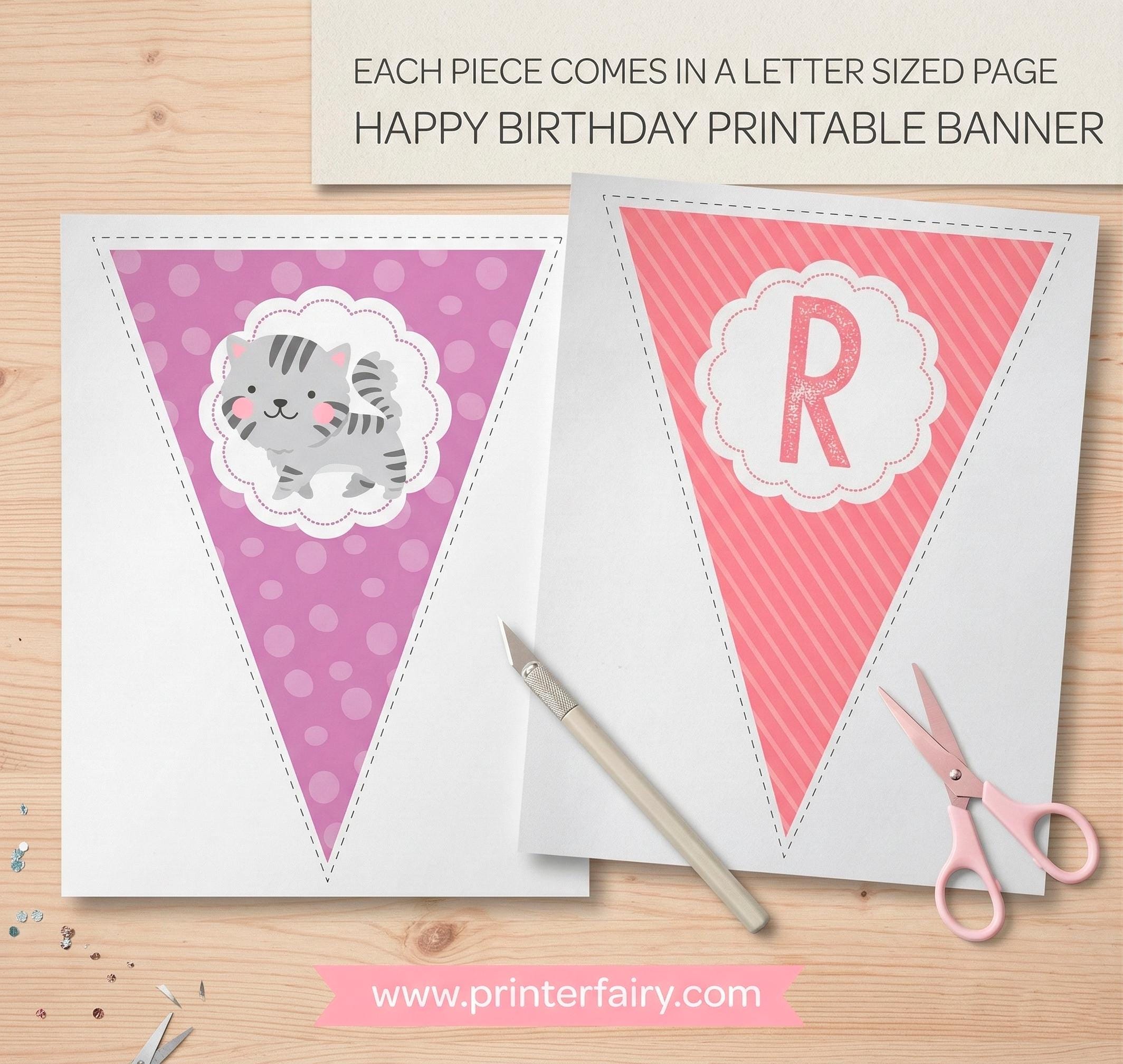 Cat Birthday Banner, Pet Adoption Party Decor (Printable)