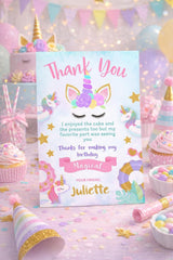 Unicorn Pool Birthday Party Thank You Card EDITABLE TEMPLATE, Instant Download