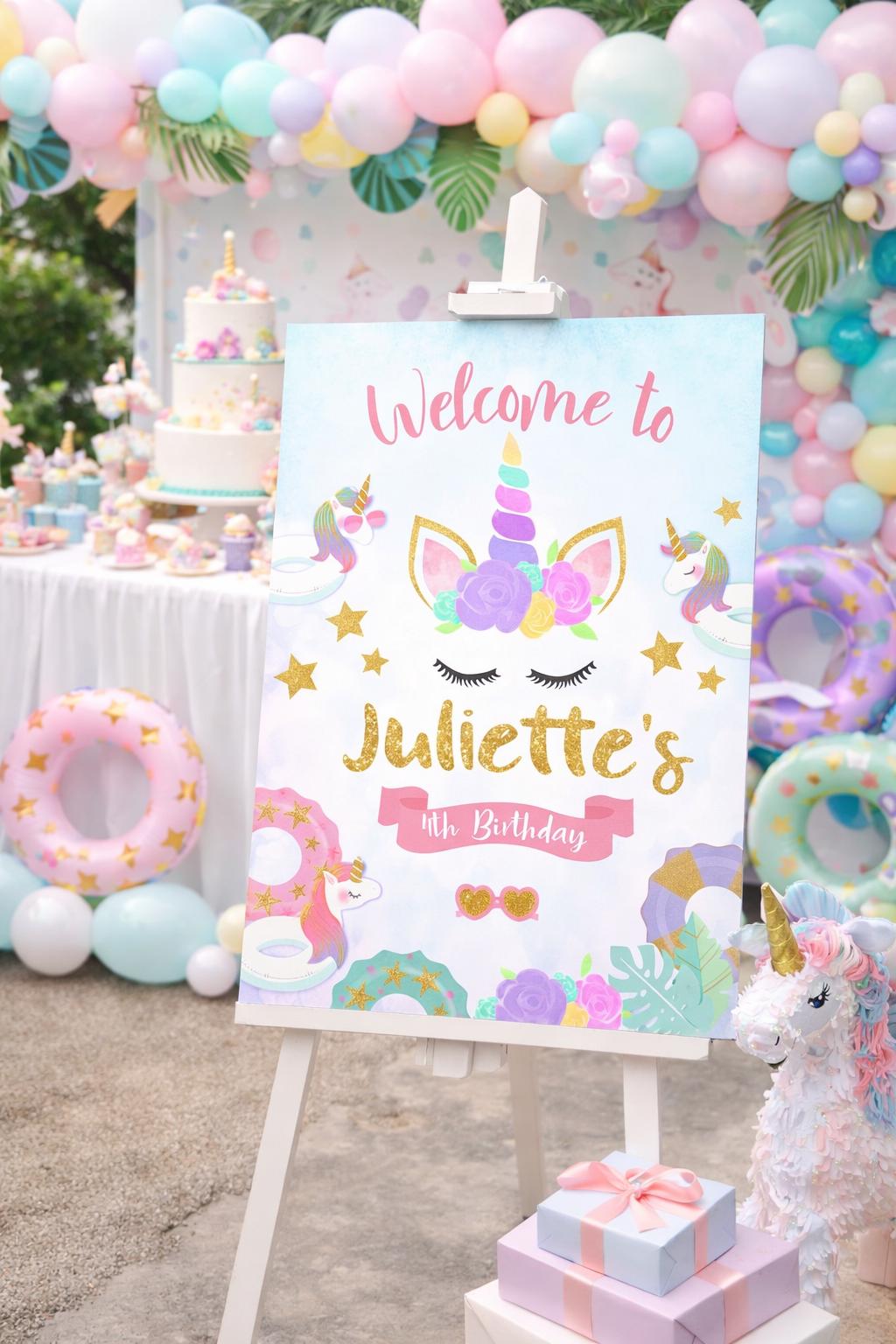 Unicorn Pool Party Welcome Sign EDITABLE TEMPLATE, Instant Download