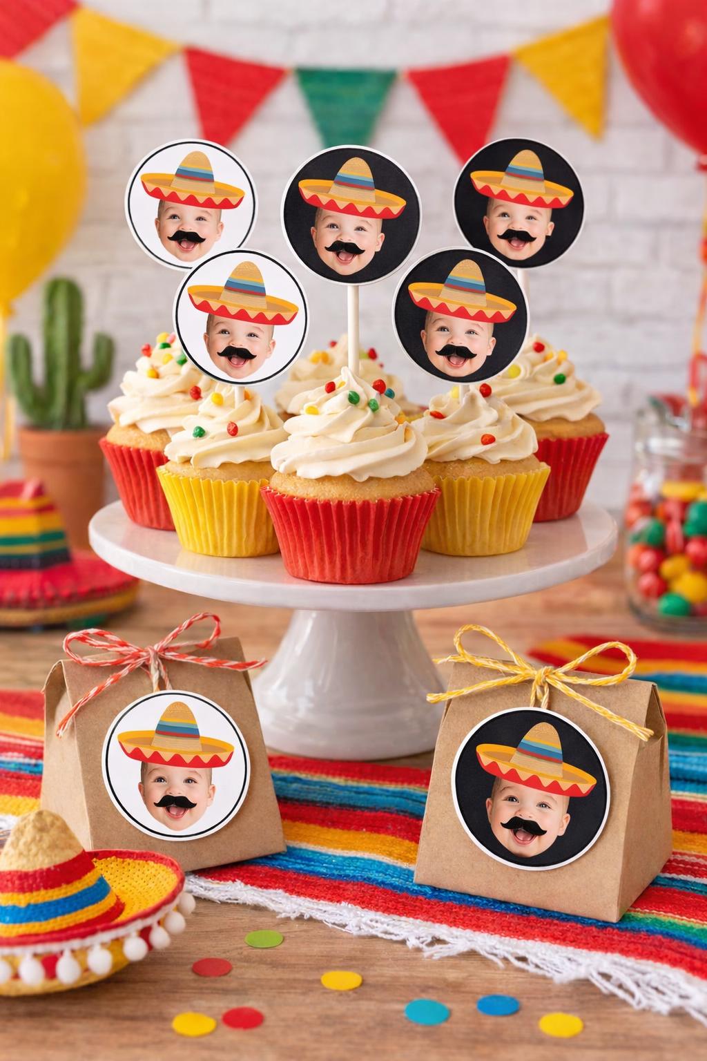 Personalized Fiesta Birthday Toppers or labels for any age or occasion, Digital Printable