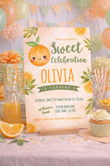 Sweet Orange Birthday Invitation, Little Cutie Party Template (Digital Download)