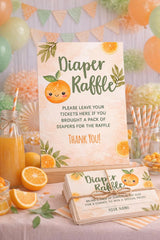 Orange Baby Shower Diaper Raffle Sign and Cards (Digital Download)