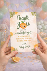 Orange Baby Shower Thank You Card Editable Template, Little Cutie Theme INSTANT DOWNLOAD