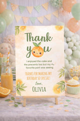 Sweet Orange Birthday Thank You Card, First Birthday Party (Digital Download)