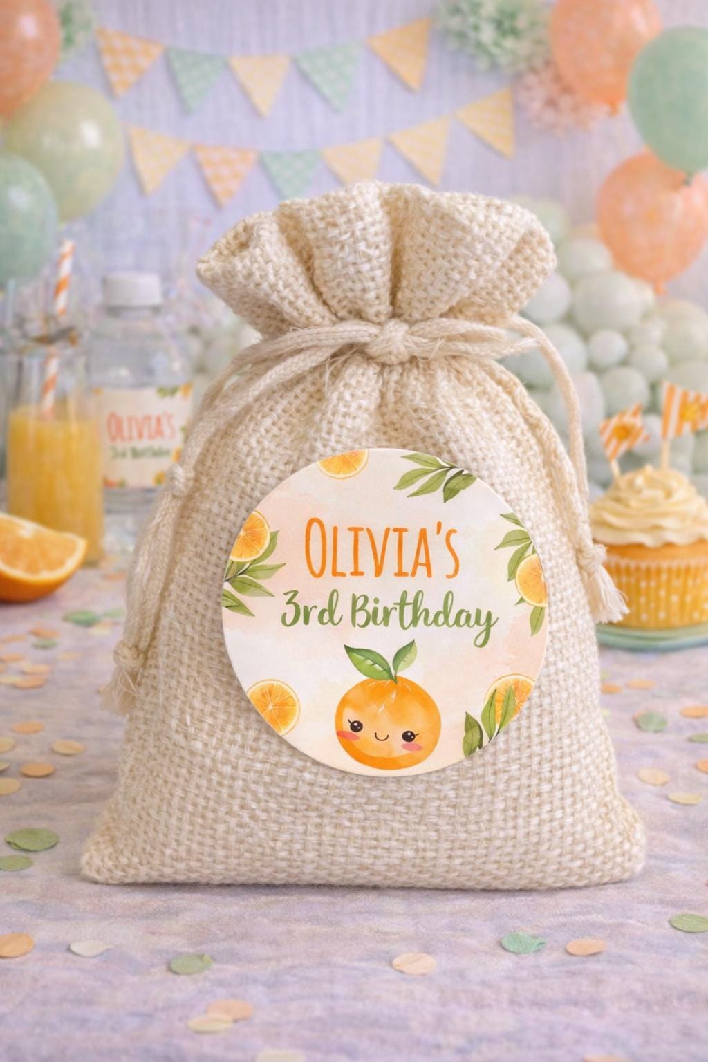 Orange Baby Shower Party Toppers, Editable Round Labels (Digital Download)