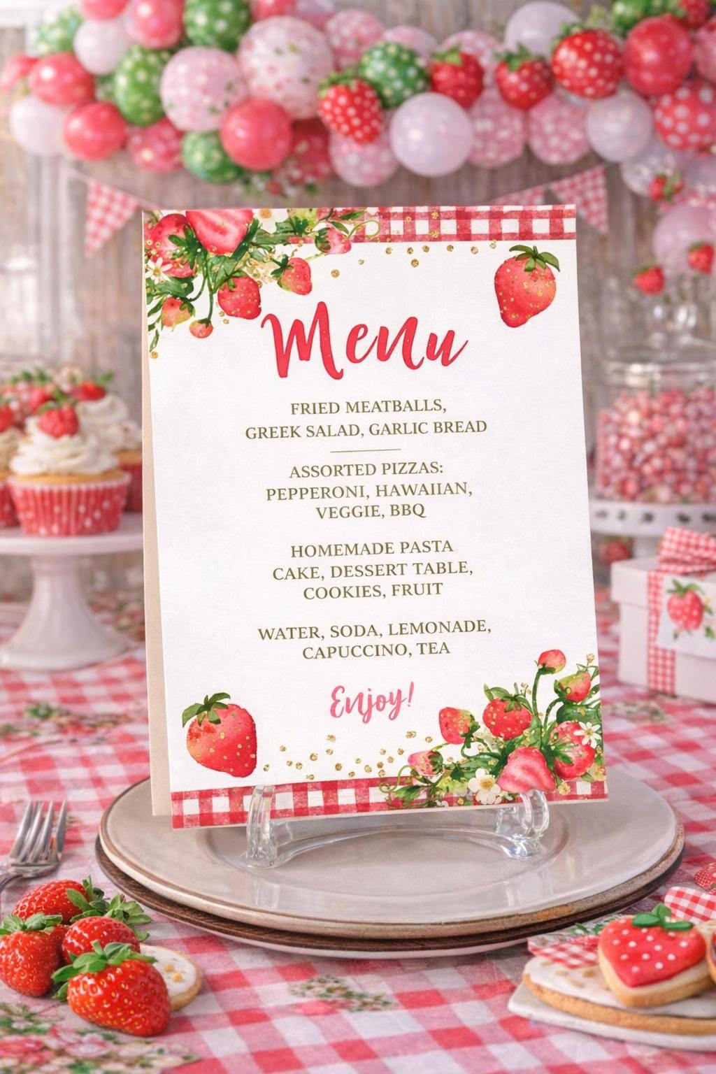 Strawberry Baby Shower Menu Sign Editable Template INSTANT DOWNLOAD