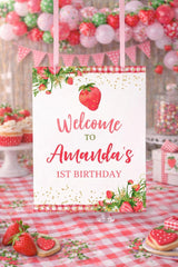 Strawberry Welcome Sign, Fruit Birthday Party Decor (Digital Download)