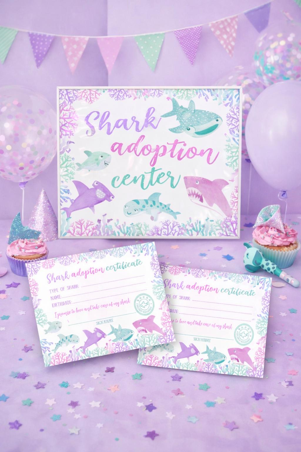 Shark Adoption Center Sign and Certificates, Birthday Party Games (Instant Download)