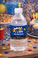 Superhero Water Bottle Label Editable Template INSTANT DOWNLOAD
