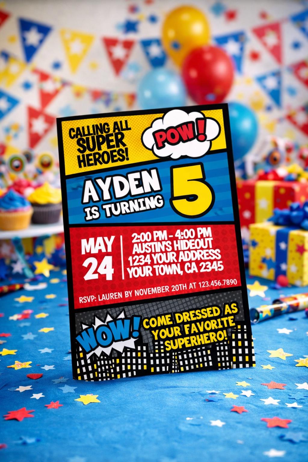 Superhero Birthday Invitation EDITABLE Template, INSTANT DOWNLOAD