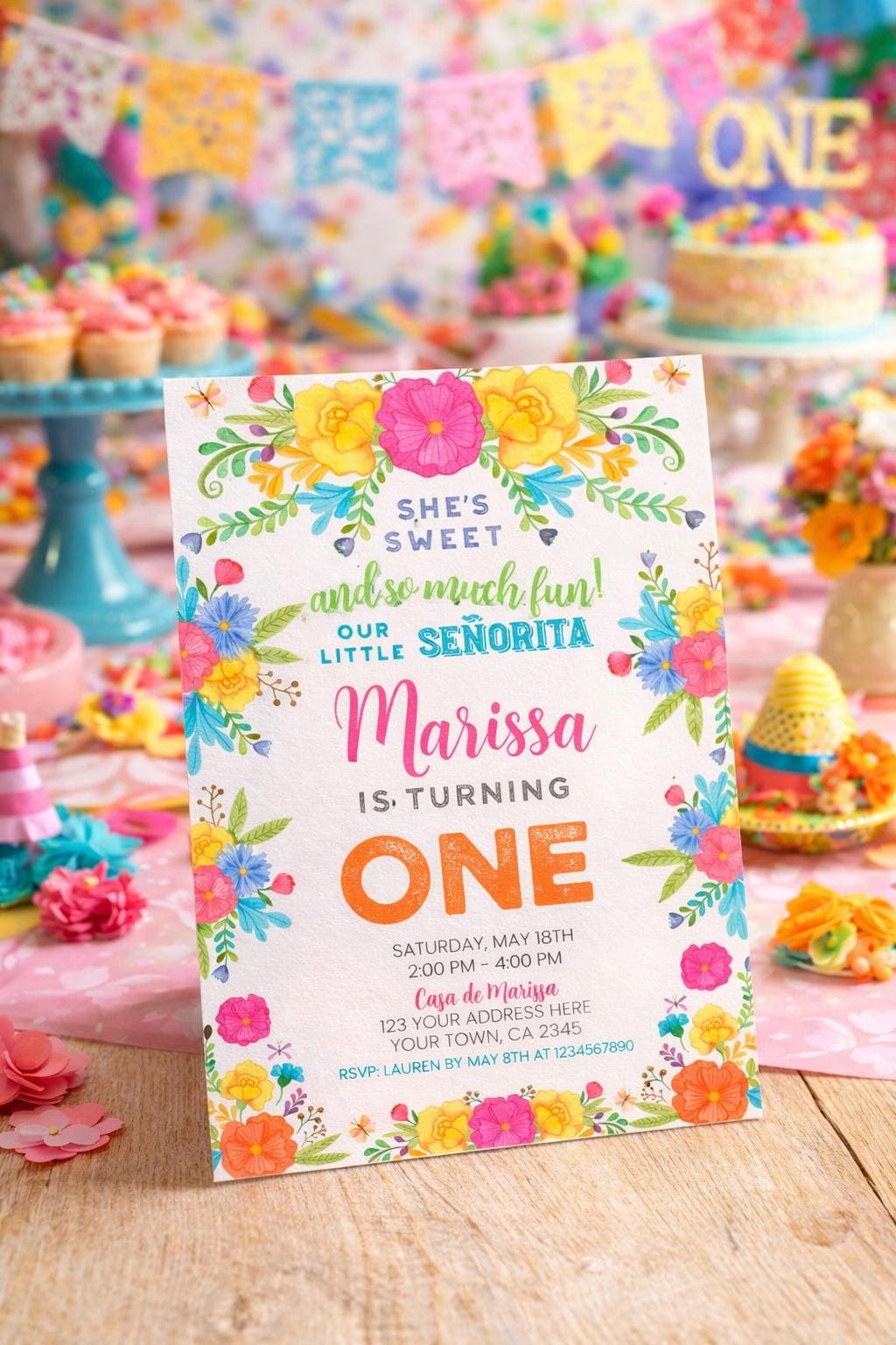 Fiesta 1st Birthday Invitation EDITABLE Template, Cinco de Mayo Invite, INSTANT DOWNLOAD