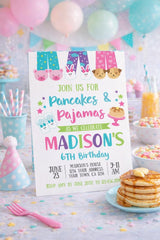 Pancakes and Pajamas Birthday Invitation, Editable Slumber Party Invite TEMPLATE (INSTANT DOWNLOAD)