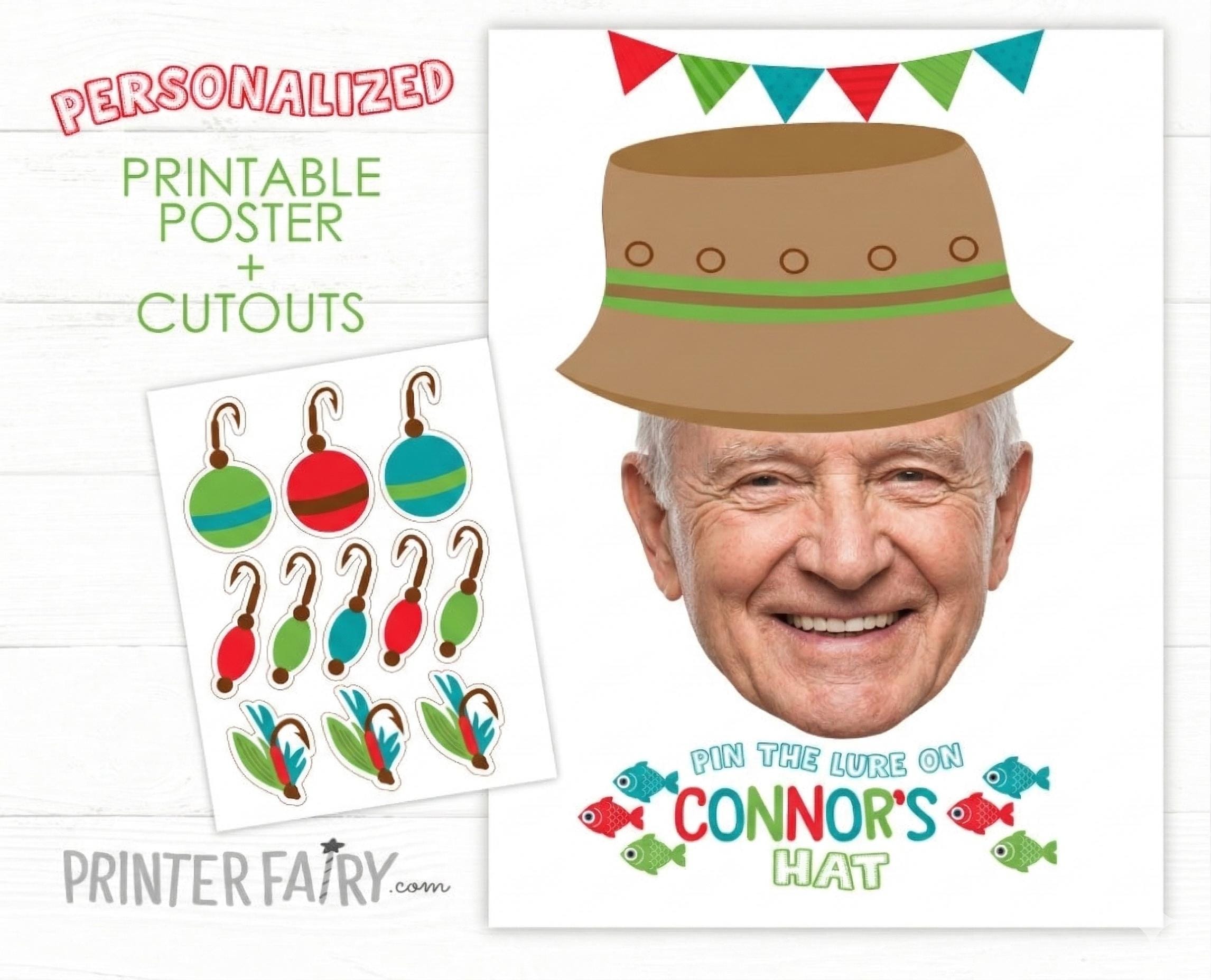 Personalized Fishing Retirement Party Game, Pin the Lure on Hat (Digital Download)