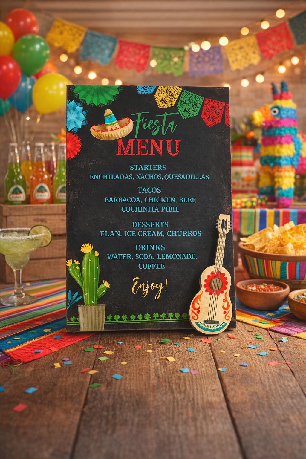 Mexican Fiesta Menu EDITABLE TEMPLATE, Instant Download