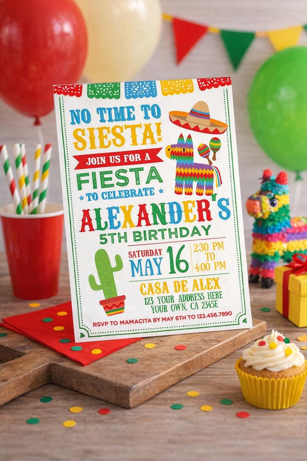 Mexican Fiesta Invitation Editable Template for any age, INSTANT DOWNLOAD