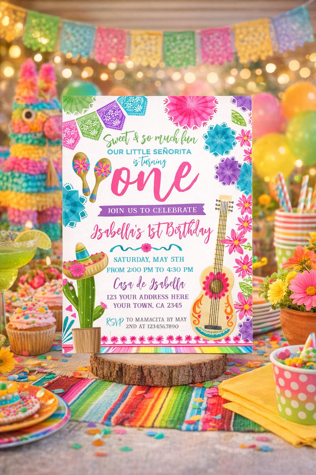Fiesta First Birthday Party Invitation Editable Template, INSTANT DOWNLOAD